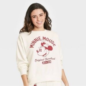 Disney Minnie Mouse Graphic Sweatshirt Off White Lightweight Super Soft